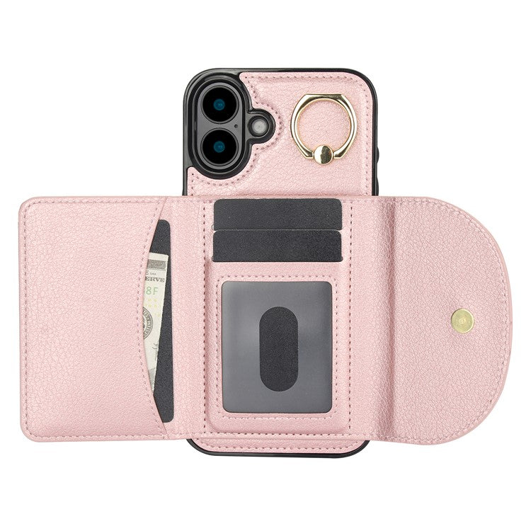 For iPhone 16 Plus Case RFID Blocking Wallet Kickstand Leather + TPU Phone Cover - Rose Gold
