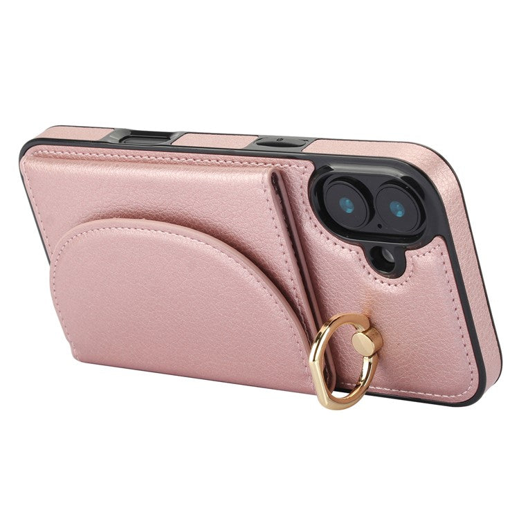 For iPhone 16 Plus Case RFID Blocking Wallet Kickstand Leather + TPU Phone Cover - Rose Gold