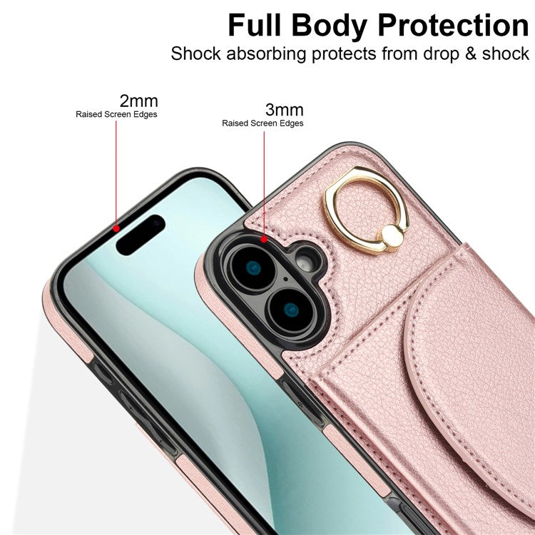 For iPhone 16 Plus Case RFID Blocking Wallet Kickstand Leather + TPU Phone Cover - Rose Gold