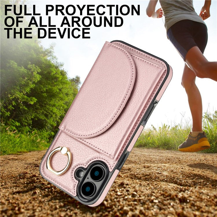 For iPhone 16 Plus Case RFID Blocking Wallet Kickstand Leather + TPU Phone Cover - Rose Gold