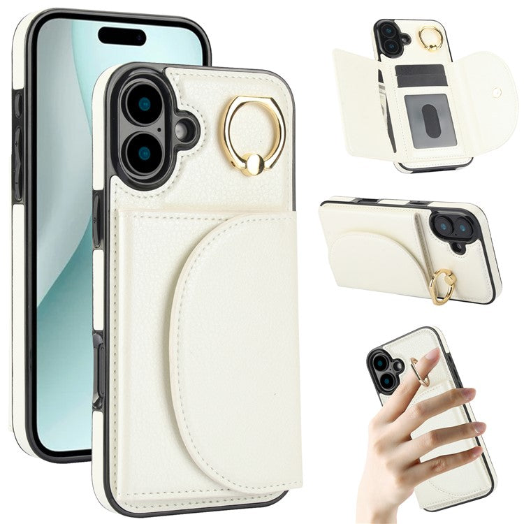 For iPhone 16 Plus Case RFID Blocking Wallet Kickstand Leather + TPU Phone Cover - White