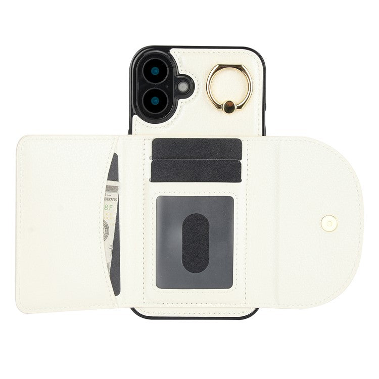 For iPhone 16 Plus Case RFID Blocking Wallet Kickstand Leather + TPU Phone Cover - White