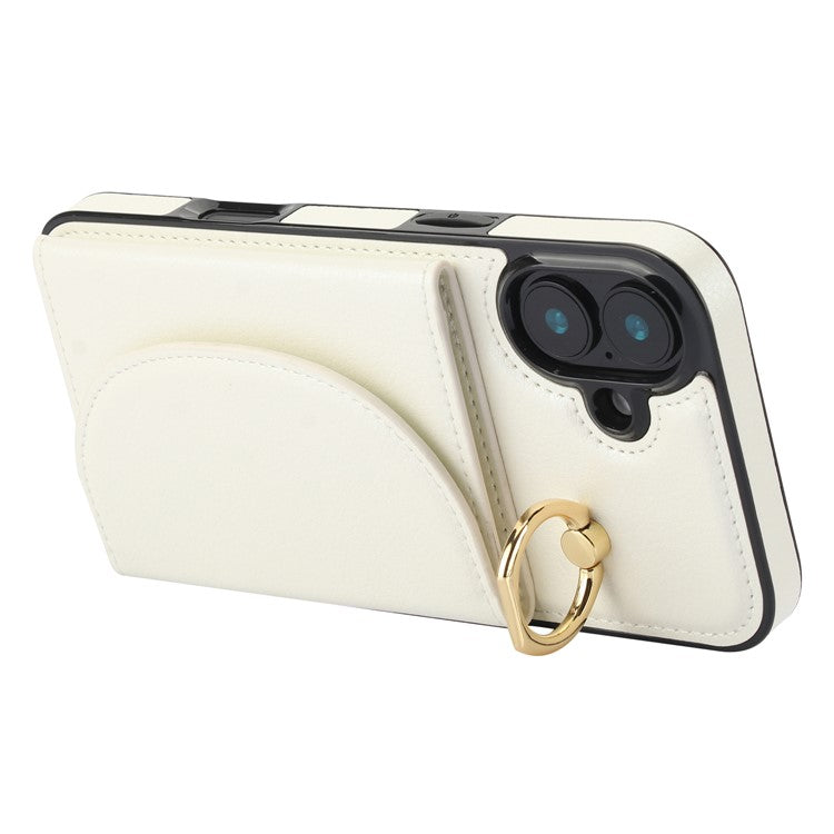 For iPhone 16 Plus Case RFID Blocking Wallet Kickstand Leather + TPU Phone Cover - White