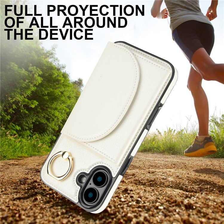 For iPhone 16 Plus Case RFID Blocking Wallet Kickstand Leather + TPU Phone Cover - White