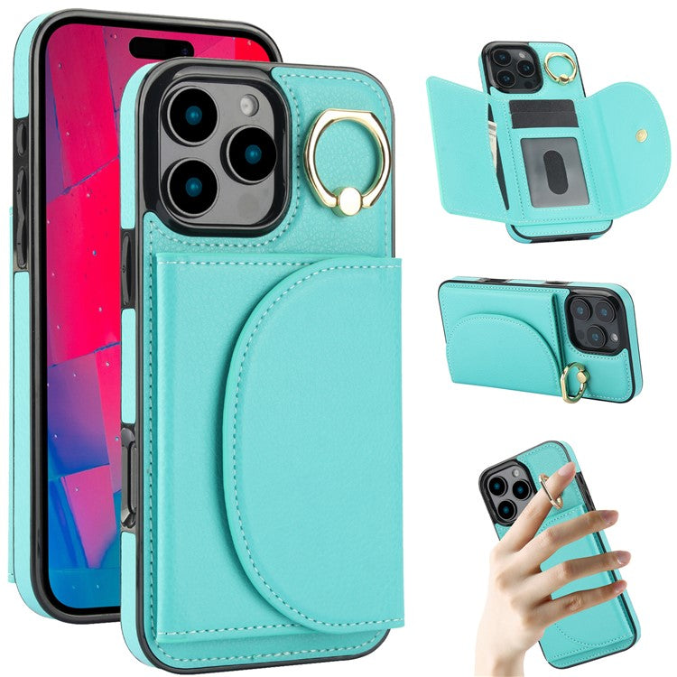 For iPhone 16 Pro Case RFID Blocking Wallet Kickstand Leather + TPU Phone Cover - Green