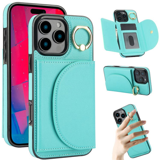 For iPhone 16 Pro Case RFID Blocking Wallet Kickstand Leather + TPU Phone Cover - Green