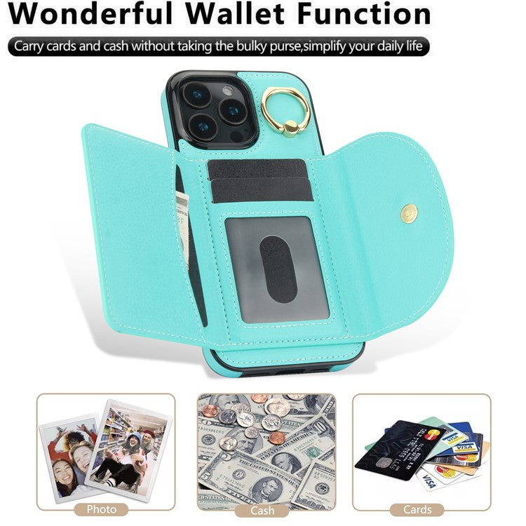 For iPhone 16 Pro Case RFID Blocking Wallet Kickstand Leather + TPU Phone Cover - Green