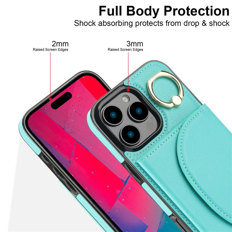 For iPhone 16 Pro Case RFID Blocking Wallet Kickstand Leather + TPU Phone Cover - Green