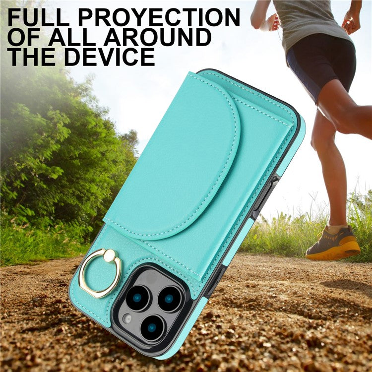 For iPhone 16 Pro Case RFID Blocking Wallet Kickstand Leather + TPU Phone Cover - Green