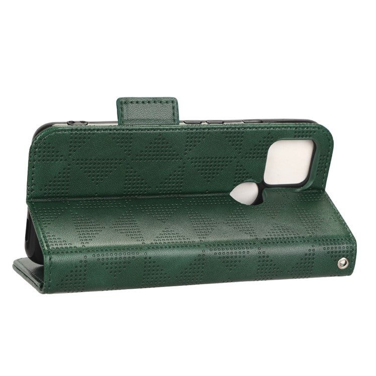 For Google Pixel 5 Imprinted Triangle Pattern Flip Phone Case Stand Wallet Drop Protection PU Leather Cover with Strap - Green