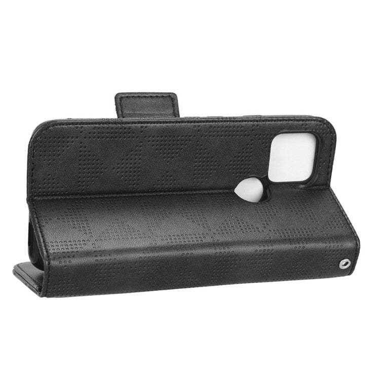 For Google Pixel 5 Imprinted Triangle Pattern Flip Phone Case Stand Wallet Drop Protection PU Leather Cover with Strap - Black