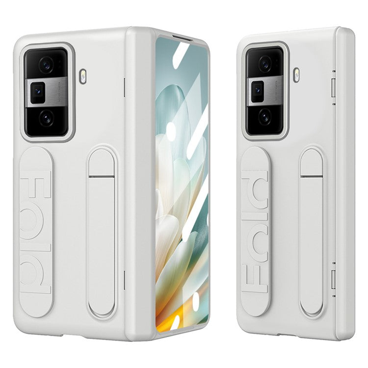 For Honor Magic Vs3 5G Case Kickstand Wristband PC Phone Cover with Tempered Glass Film - White