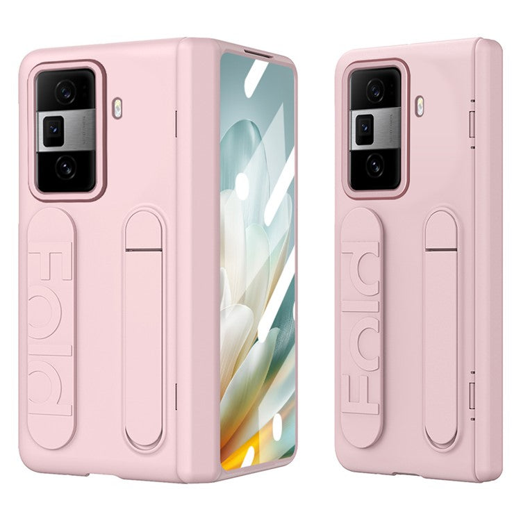 For Honor Magic Vs3 5G Case Kickstand Wristband PC Phone Cover with Tempered Glass Film - Pink