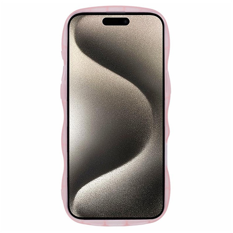 WANLONFENG JWT Series for iPhone 16 Pro TPU Case Epoxy Phone Cover Wavy Edge with Tempered Glass - Transparent Pink