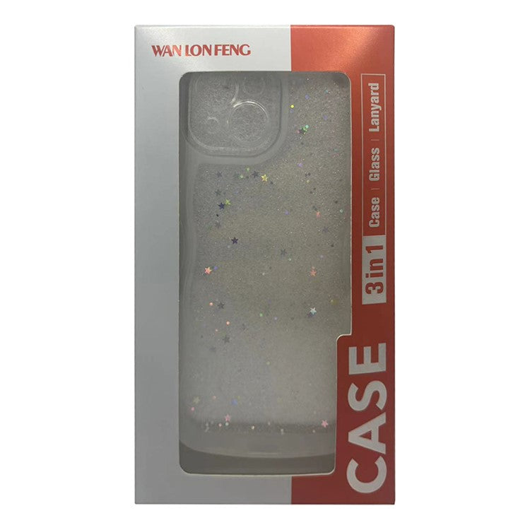 WANLONFENG JWT Series for iPhone 16 Pro TPU Case Epoxy Phone Cover Wavy Edge with Tempered Glass - Transparent Pink
