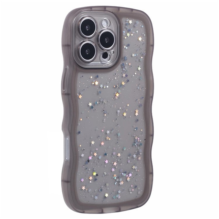 WANLONFENG JWT Series for iPhone 16 Pro TPU Case Epoxy Phone Cover Wavy Edge with Tempered Glass - Transparent Black