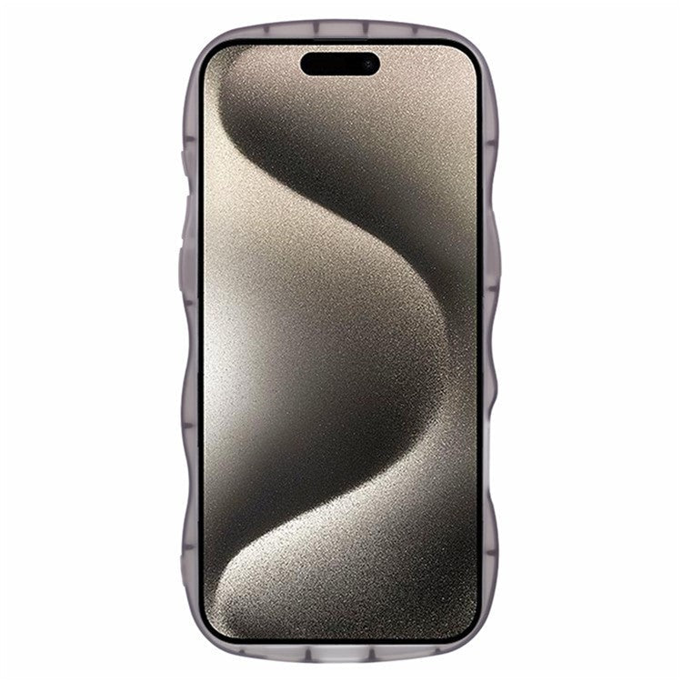 WANLONFENG JWT Series for iPhone 16 Pro TPU Case Epoxy Phone Cover Wavy Edge with Tempered Glass - Transparent Black