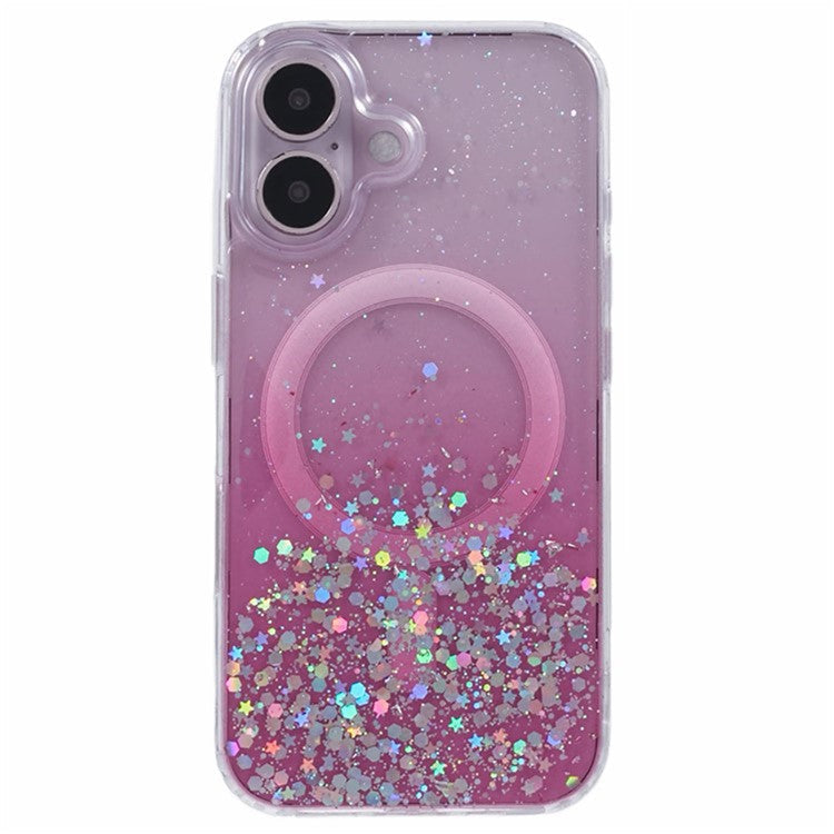 WANLONFENG JWT1 Series for iPhone 16 Magnetic Case Epoxy Glitter TPU Phone Cover with Tempered Glass Film - Pink