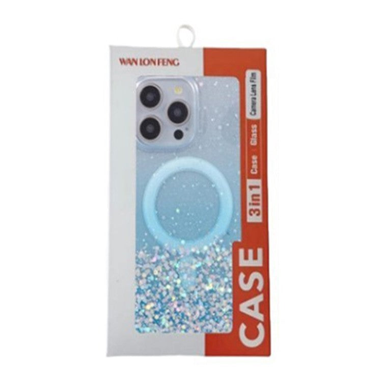 WANLONFENG JWT1 Series for iPhone 16 Magnetic Case Epoxy Glitter TPU Phone Cover with Tempered Glass Film - Pink
