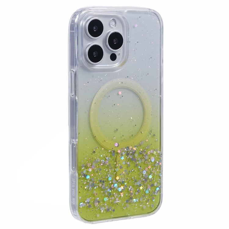 WANLONFENG JWT1 Series for iPhone 16 Pro Magnetic Case Epoxy Glitter TPU Phone Cover with Tempered Glass Film - Yellow