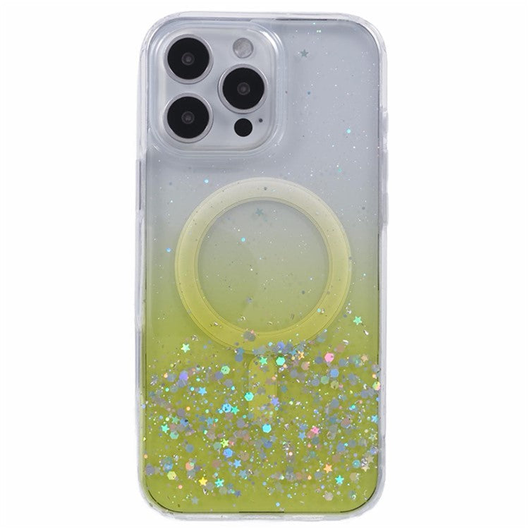 WANLONFENG JWT1 Series for iPhone 16 Pro Magnetic Case Epoxy Glitter TPU Phone Cover with Tempered Glass Film - Yellow