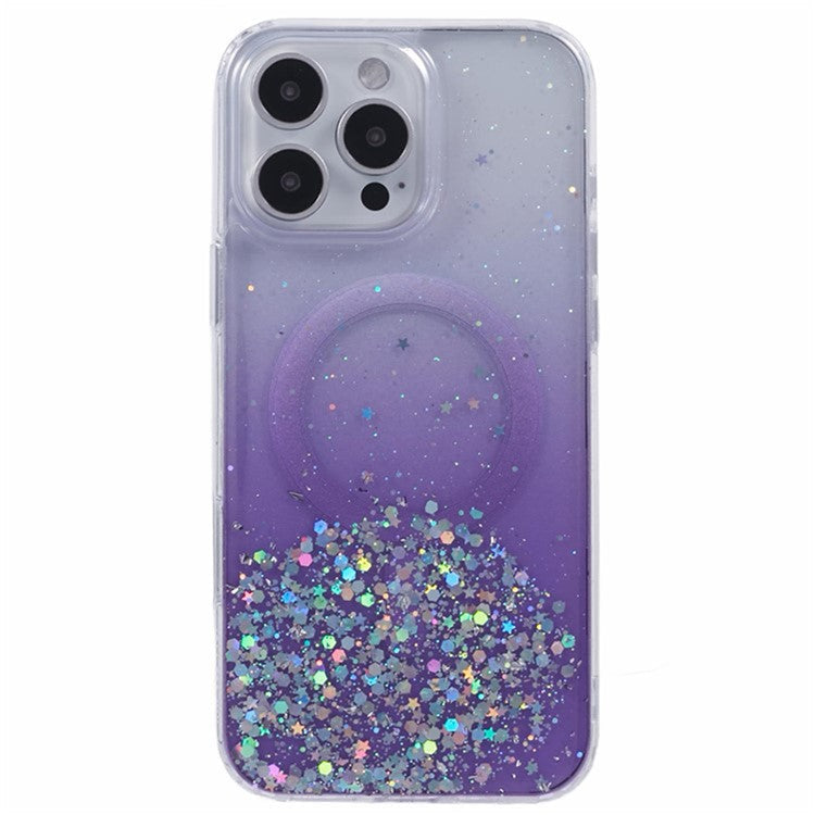 WANLONFENG JWT1 Series for iPhone 16 Pro Magnetic Case Epoxy Glitter TPU Phone Cover with Tempered Glass Film - Purple