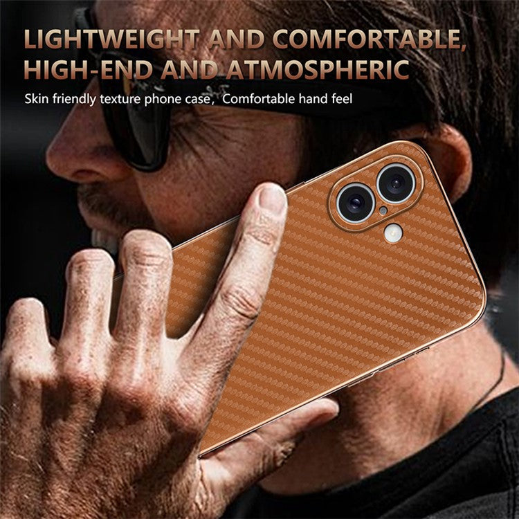 AZNS For iPhone 16 Case Electroplating Carbon Fiber Texture PU+TPU Phone Cover - Blue