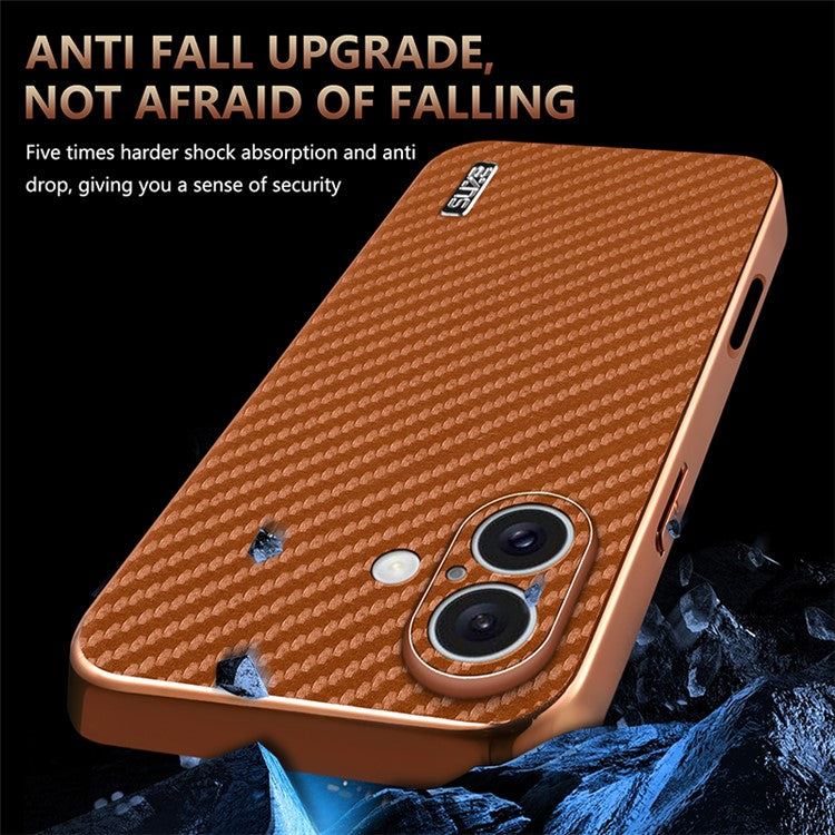 AZNS For iPhone 16 Case Electroplating Carbon Fiber Texture PU+TPU Phone Cover - Blue