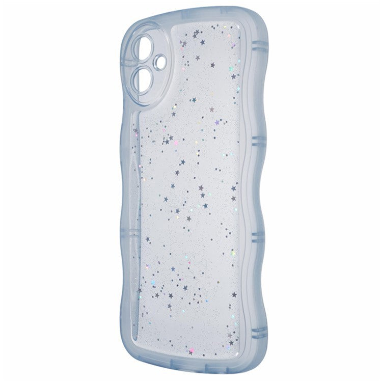 WANLONFENG JWT Series for Samsung Galaxy A05 4G TPU Case Epoxy Phone Cover Wavy Edge with Tempered Glass - Transparent Blue