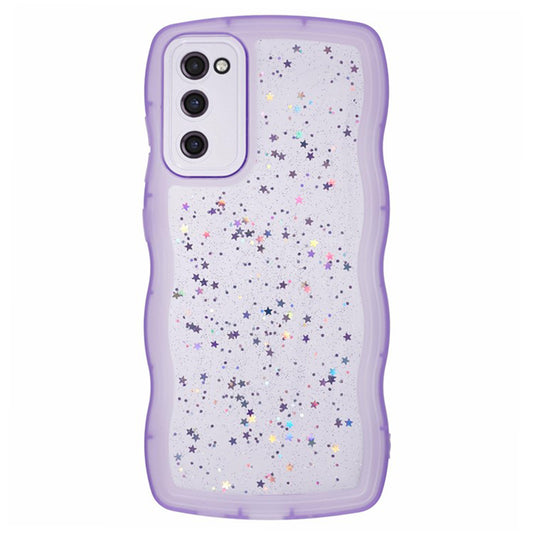 WANLONFENG JWT Series for Samsung Galaxy S20 FE 5G  /  4G  /  S20 FE 2022 TPU Case Epoxy Phone Cover Wavy Edge with Tempered Glass - Transparent Purple