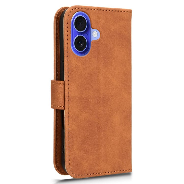 For iPhone 16 Leather Case Skin-Feel Anti-Drop Wallet Flip Phone Cover - Brown