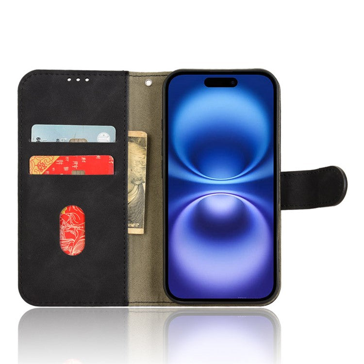 For iPhone 16 Plus Leather Case Skin-Feel Anti-Drop Wallet Flip Phone Cover - Black