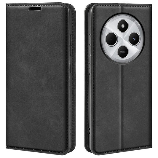 For Xiaomi Poco C75 4G / Redmi 14R 5G / 14C 4G Case Skin-Touch Leather Wallet Phone Cover - Black