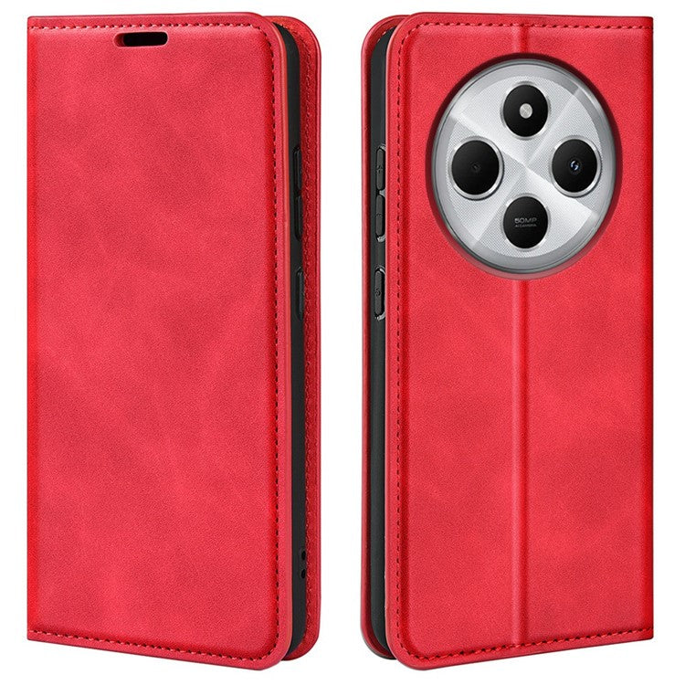 For Xiaomi Poco C75 4G / Redmi 14R 5G / 14C 4G Case Skin-Touch Leather Wallet Phone Cover - Red