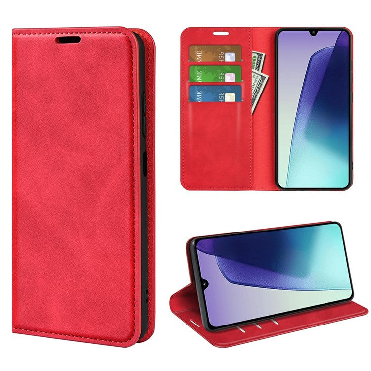 For Xiaomi Poco C75 4G / Redmi 14R 5G / 14C 4G Case Skin-Touch Leather Wallet Phone Cover - Red
