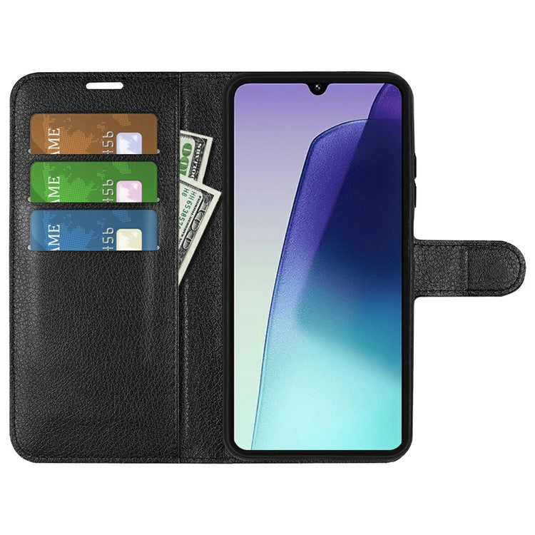 For Xiaomi Poco C75 4G / Redmi 14R 5G / 14C 4G Case Litchi Texture Shockproof Leather Wallet Phone Cover - Black