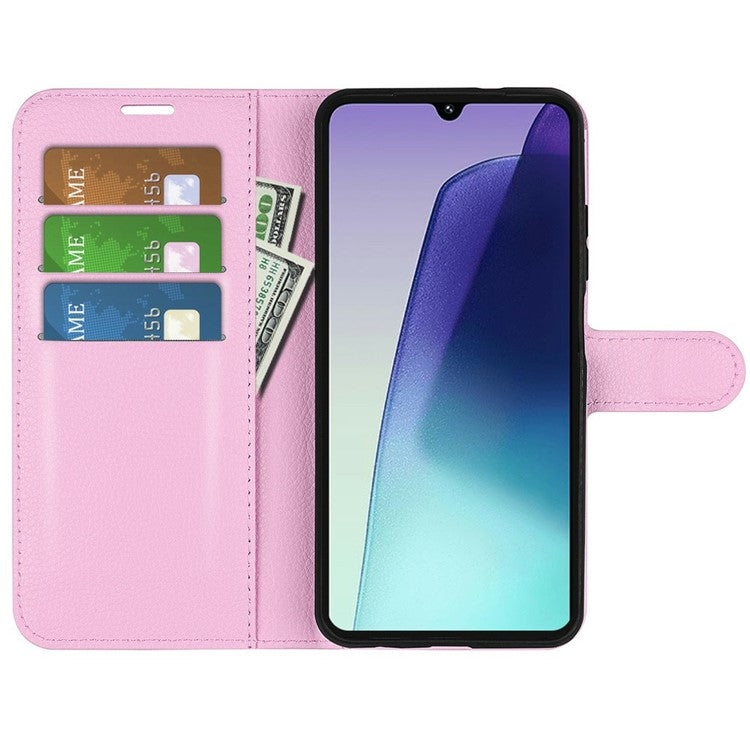 For Xiaomi Poco C75 4G / Redmi 14R 5G / 14C 4G Case Litchi Texture Shockproof Leather Wallet Phone Cover - Pink
