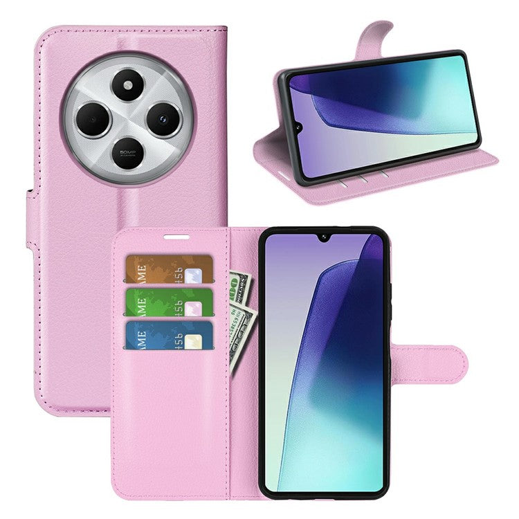For Xiaomi Poco C75 4G / Redmi 14R 5G / 14C 4G Case Litchi Texture Shockproof Leather Wallet Phone Cover - Pink