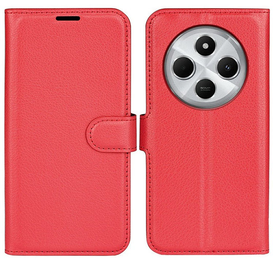 For Xiaomi Poco C75 4G / Redmi 14R 5G / 14C 4G Case Litchi Texture Shockproof Leather Wallet Phone Cover - Red