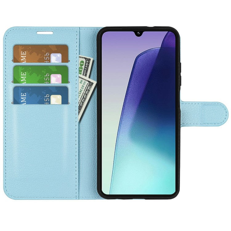 For Xiaomi Poco C75 4G / Redmi 14R 5G / 14C 4G Case Litchi Texture Shockproof Leather Wallet Phone Cover - Blue