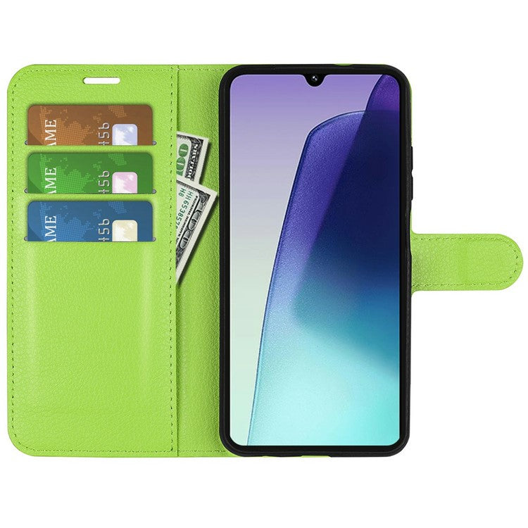 For Xiaomi Poco C75 4G / Redmi 14R 5G / 14C 4G Case Litchi Texture Shockproof Leather Wallet Phone Cover - Green