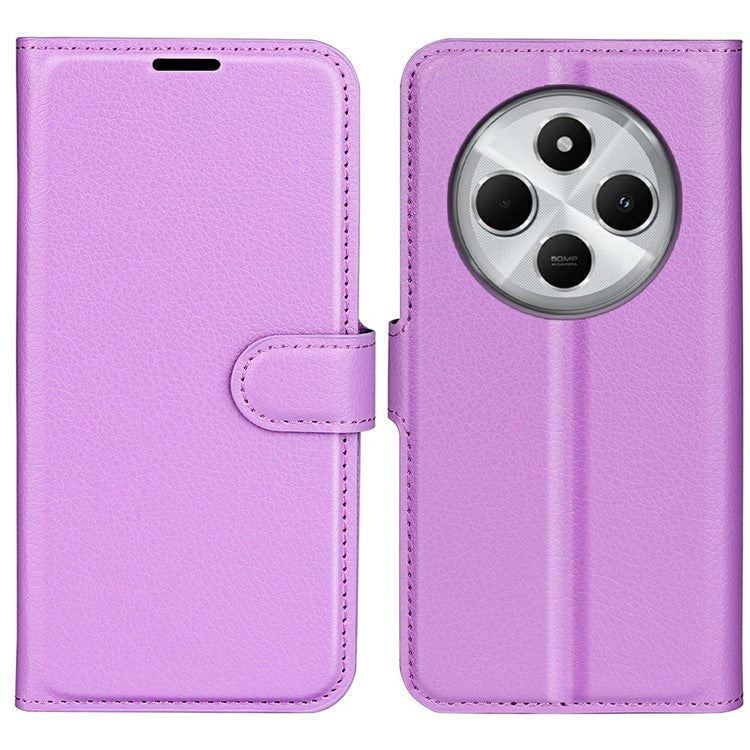 For Xiaomi Poco C75 4G / Redmi 14R 5G / 14C 4G Case Litchi Texture Shockproof Leather Wallet Phone Cover - Purple