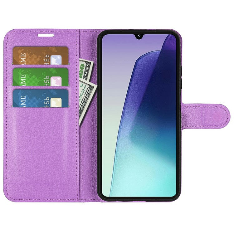 For Xiaomi Poco C75 4G / Redmi 14R 5G / 14C 4G Case Litchi Texture Shockproof Leather Wallet Phone Cover - Purple