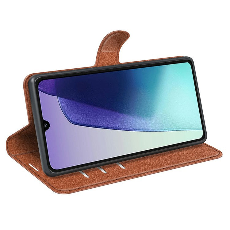 For Xiaomi Poco C75 4G / Redmi 14R 5G / 14C 4G Case Litchi Texture Shockproof Leather Wallet Phone Cover - Brown