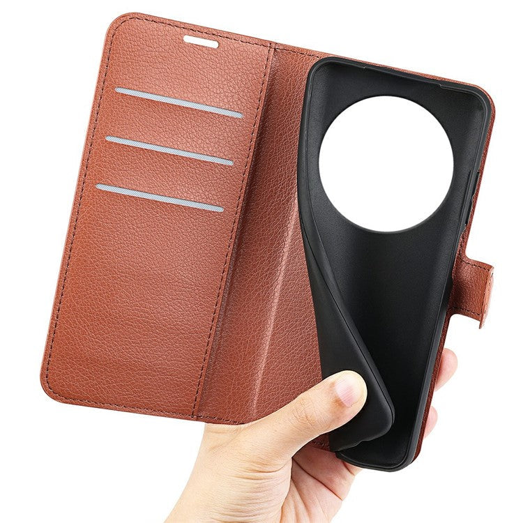 For Xiaomi Poco C75 4G / Redmi 14R 5G / 14C 4G Case Litchi Texture Shockproof Leather Wallet Phone Cover - Brown