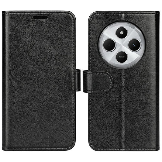For Xiaomi Poco C75 4G / Redmi 14R 5G / 14C 4G Wallet Case Crazy Horse Texture Stand Leather Phone Cover - Black