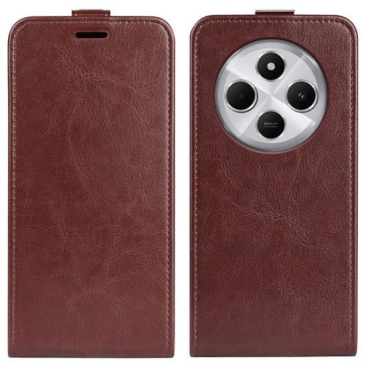 For Xiaomi Poco C75 4G / Redmi 14R 5G / 14C 4G Case with Card Slots Vertical Flip Leather Phone Cover - Brown