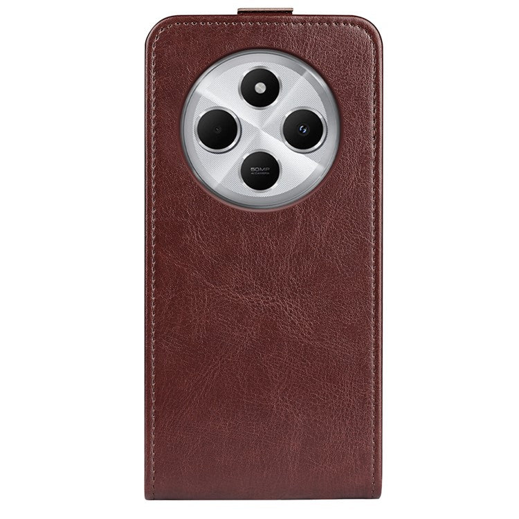 For Xiaomi Poco C75 4G / Redmi 14R 5G / 14C 4G Case with Card Slots Vertical Flip Leather Phone Cover - Brown
