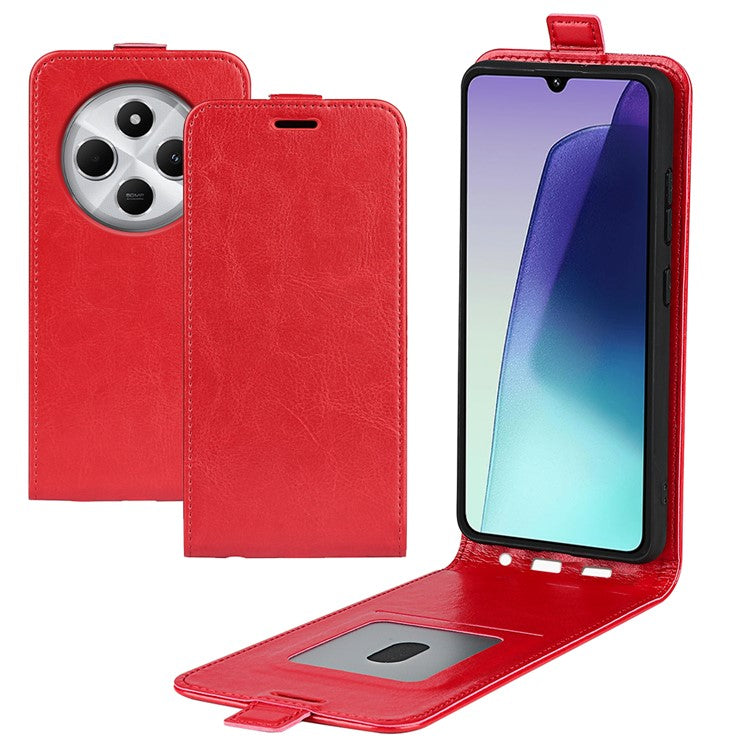 For Xiaomi Poco C75 4G / Redmi 14R 5G / 14C 4G Case with Card Slots Vertical Flip Leather Phone Cover - Red