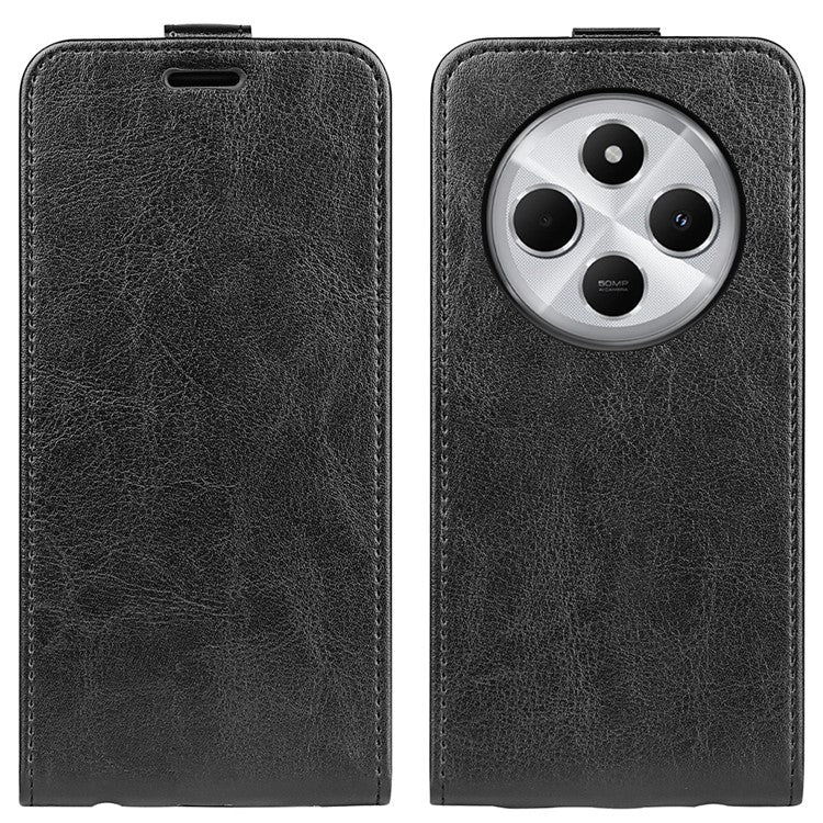 For Xiaomi Poco C75 4G / Redmi 14R 5G / 14C 4G Case with Card Slots Vertical Flip Leather Phone Cover - Black